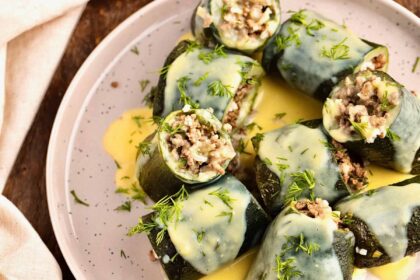 Greek Stuffed Zucchini in Egg Lemon Sauce (Avgolemono)